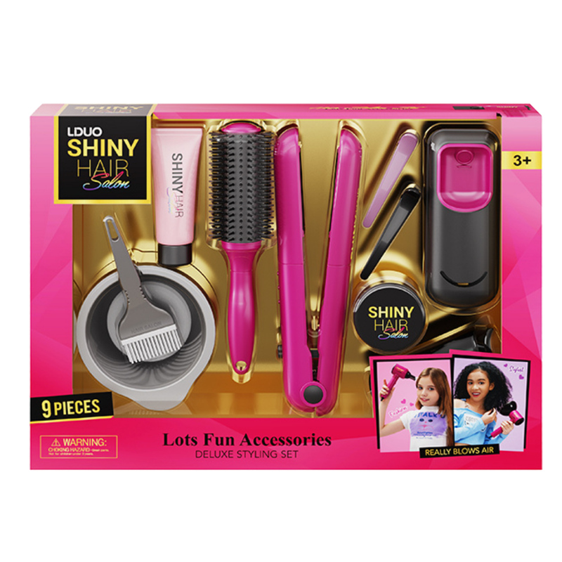 LDUO Shiny Hair Salon Styling Set with Hair Dryer (9 Pcs)