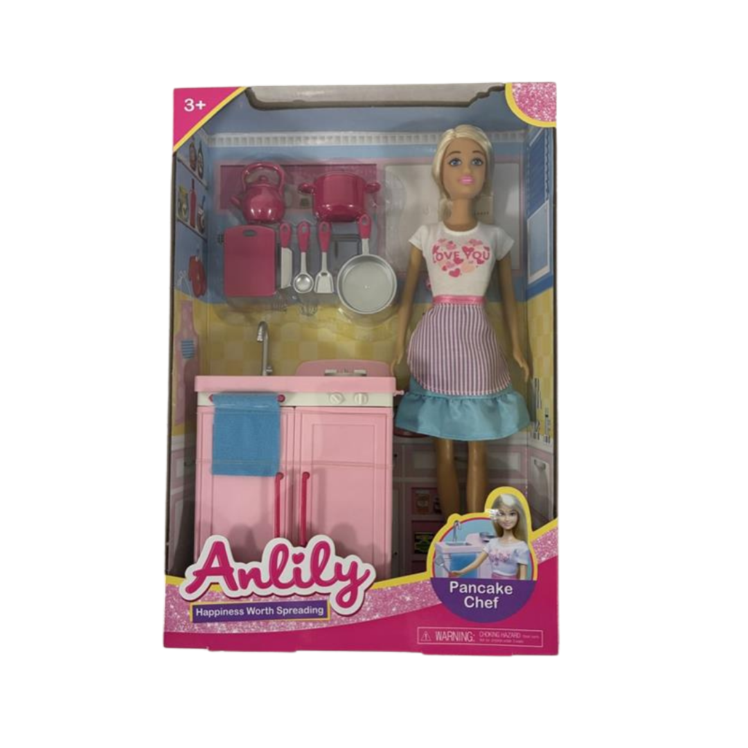 Anlily Pancake Chef Playset muñeca cocinera cocina rosa accesorios