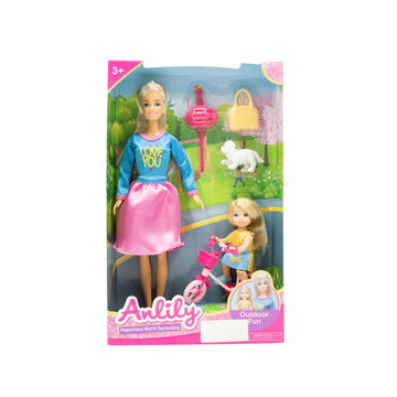 Anlily Outdoor Fun Playset muñecas hermanas bicicleta perro