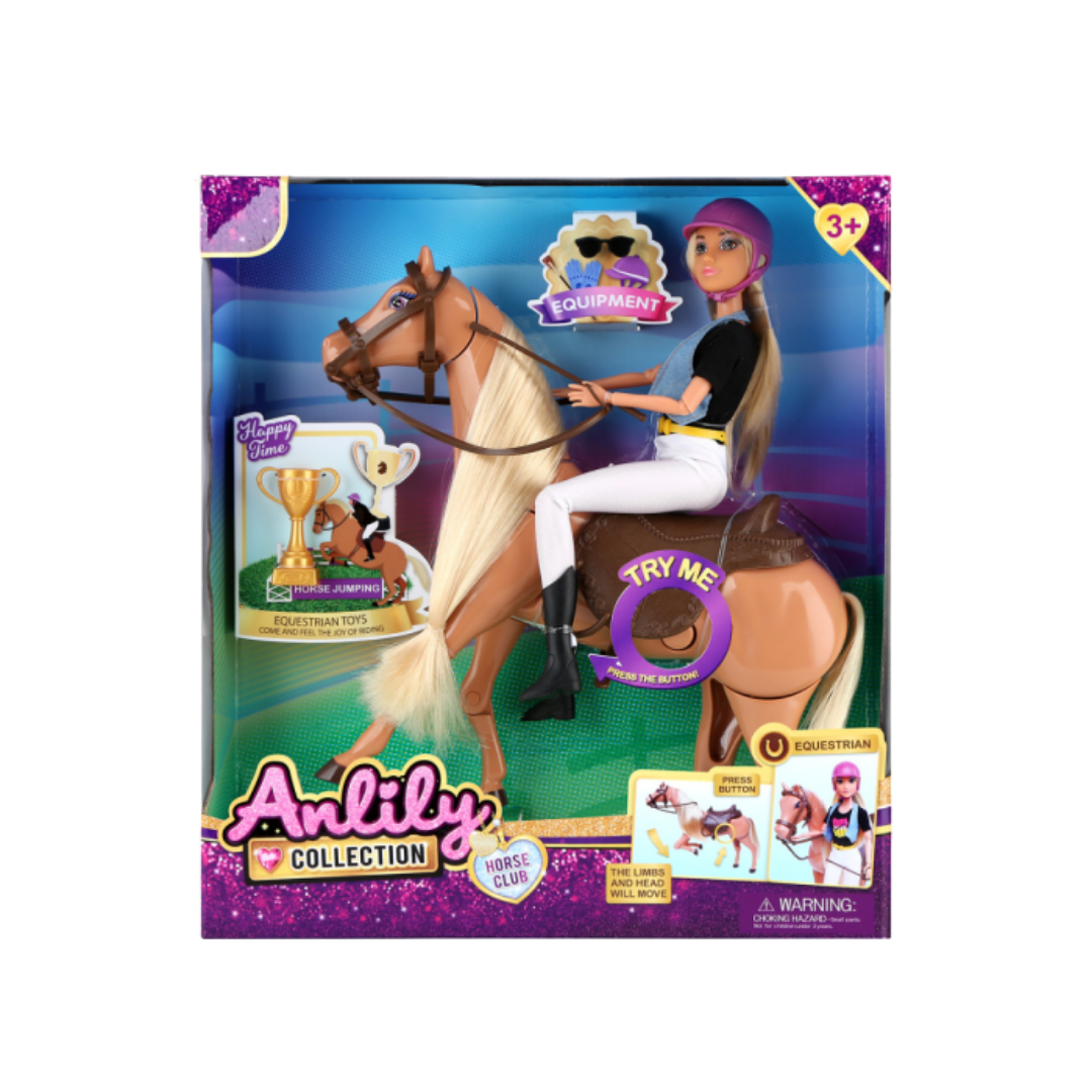 Anlily Horse Club Doll muñeca princesa vestido azul con caballo blanco