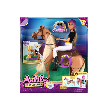 Anlily Horse Club Doll muñeca princesa vestido azul con caballo blanco