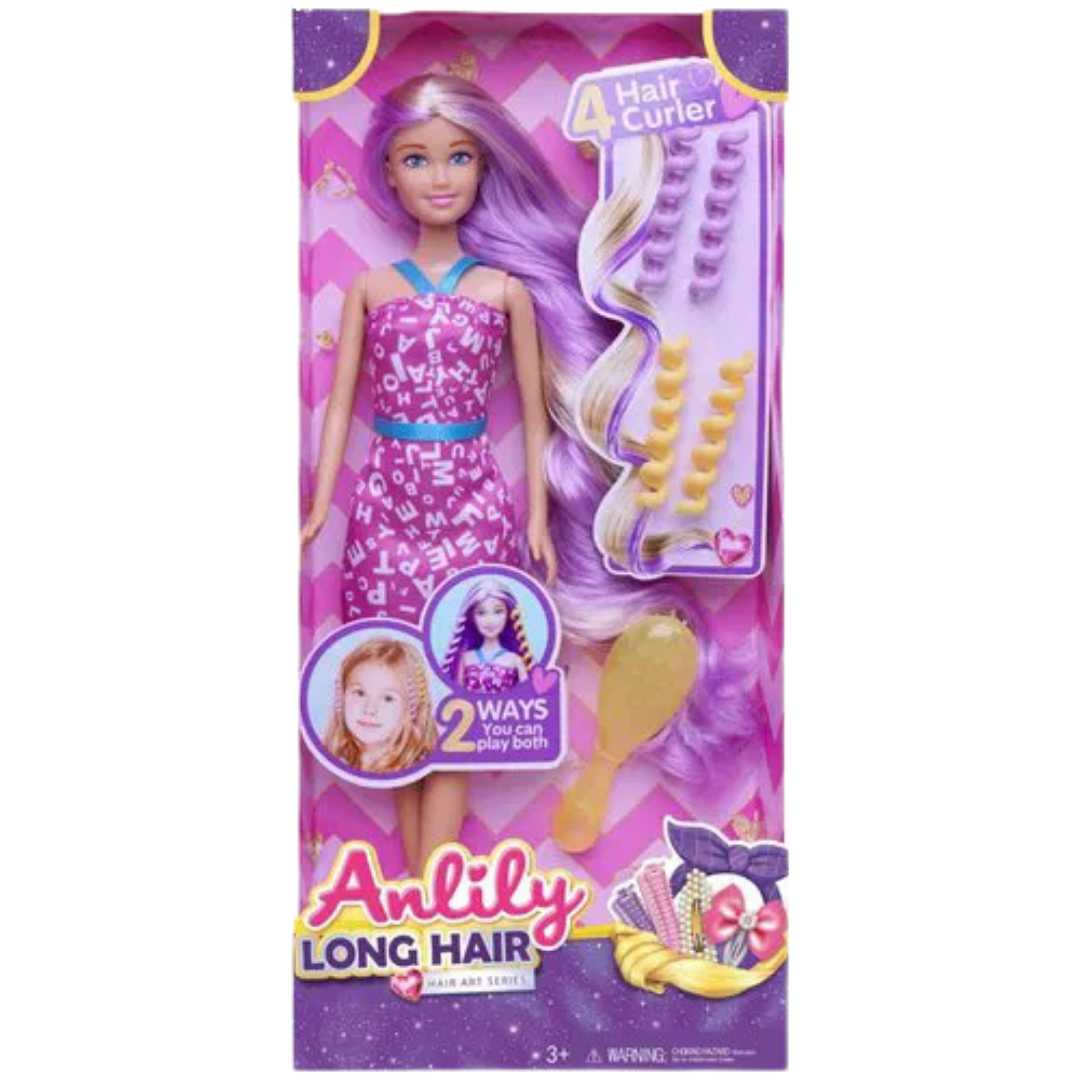 Anlily Long Hair Doll muñeca pelo largo morado accesorios peinar