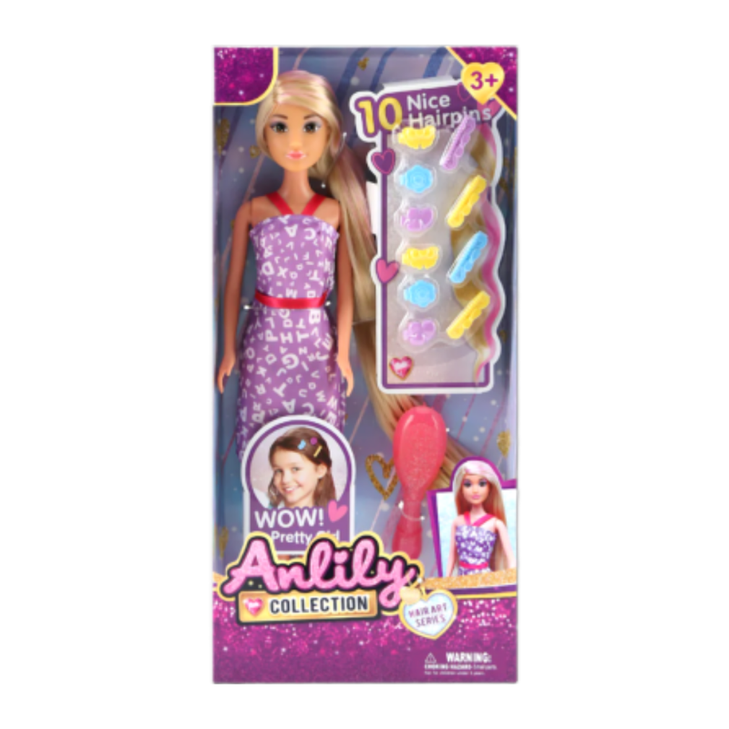 Anlily Hair Art Series Doll with Hair Curler & Clips (Purple/Blonde)