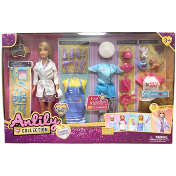 Anlily Vocation Doll Set muñeca 4 profesiones doctora chef peluquera