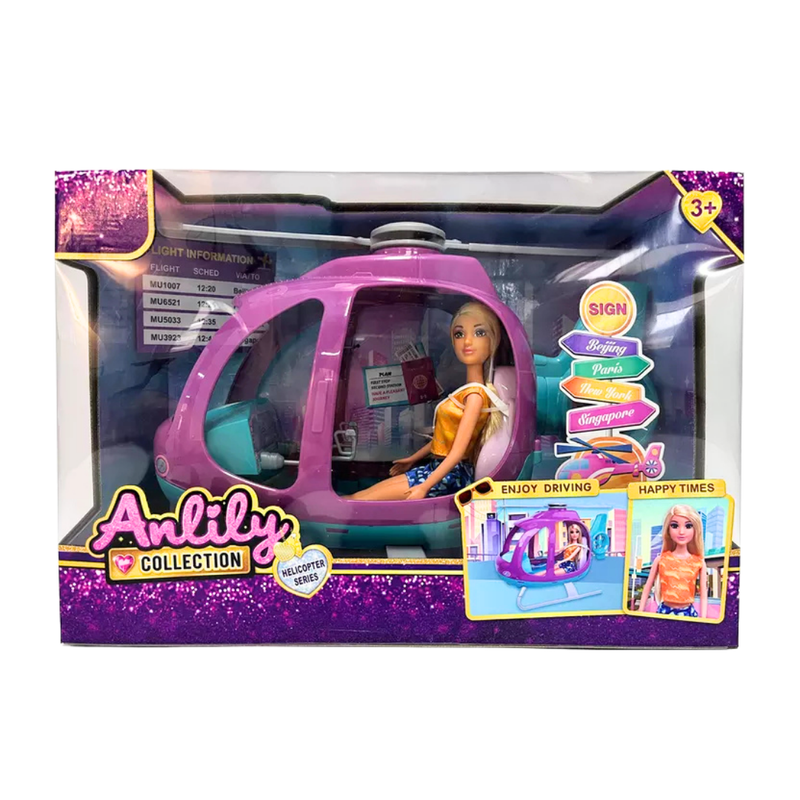 Anlily Helicopter Series Playset with Doll & Travel Accessories