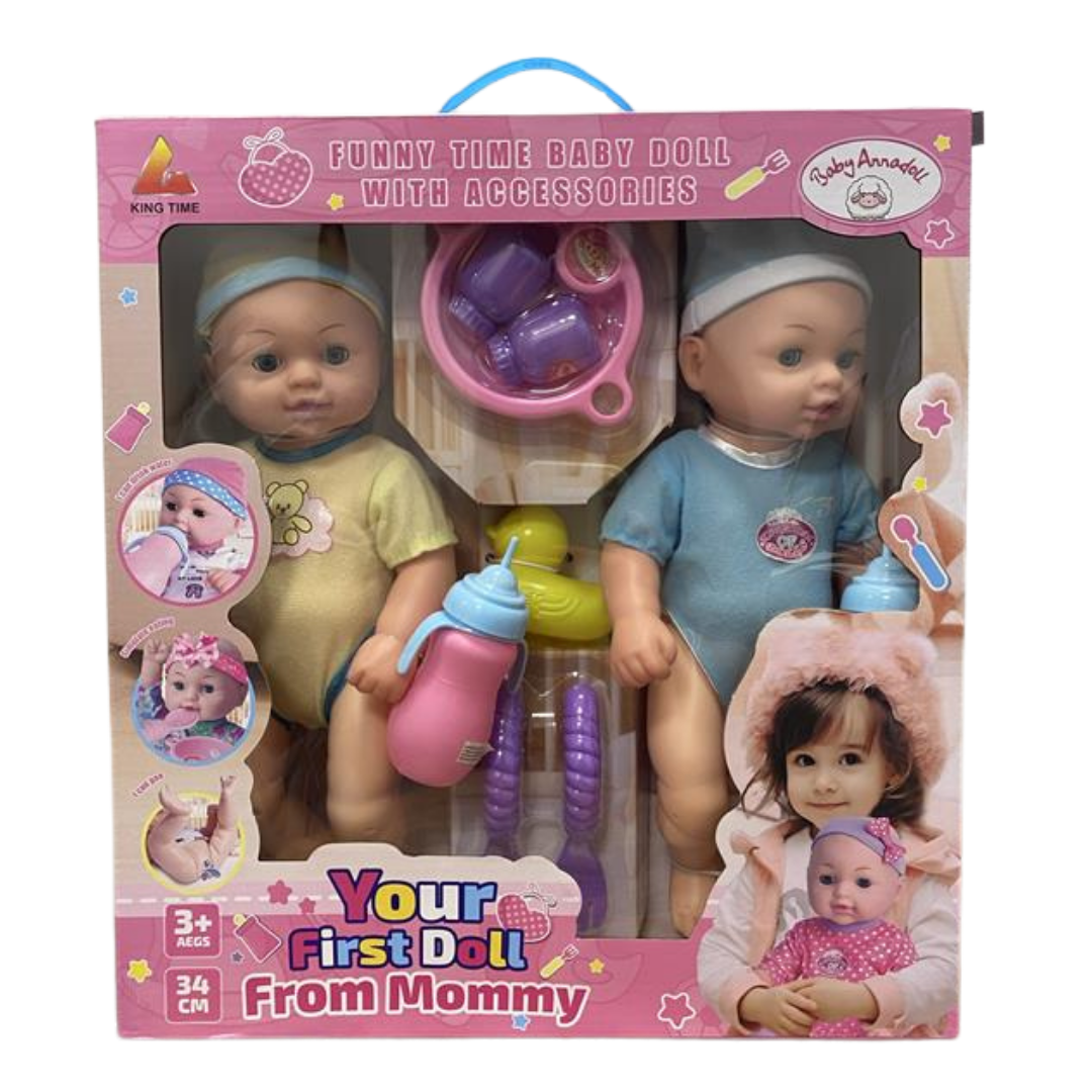 Your First Doll Twins Set muñecas gemelos amarillo y azul accesorios