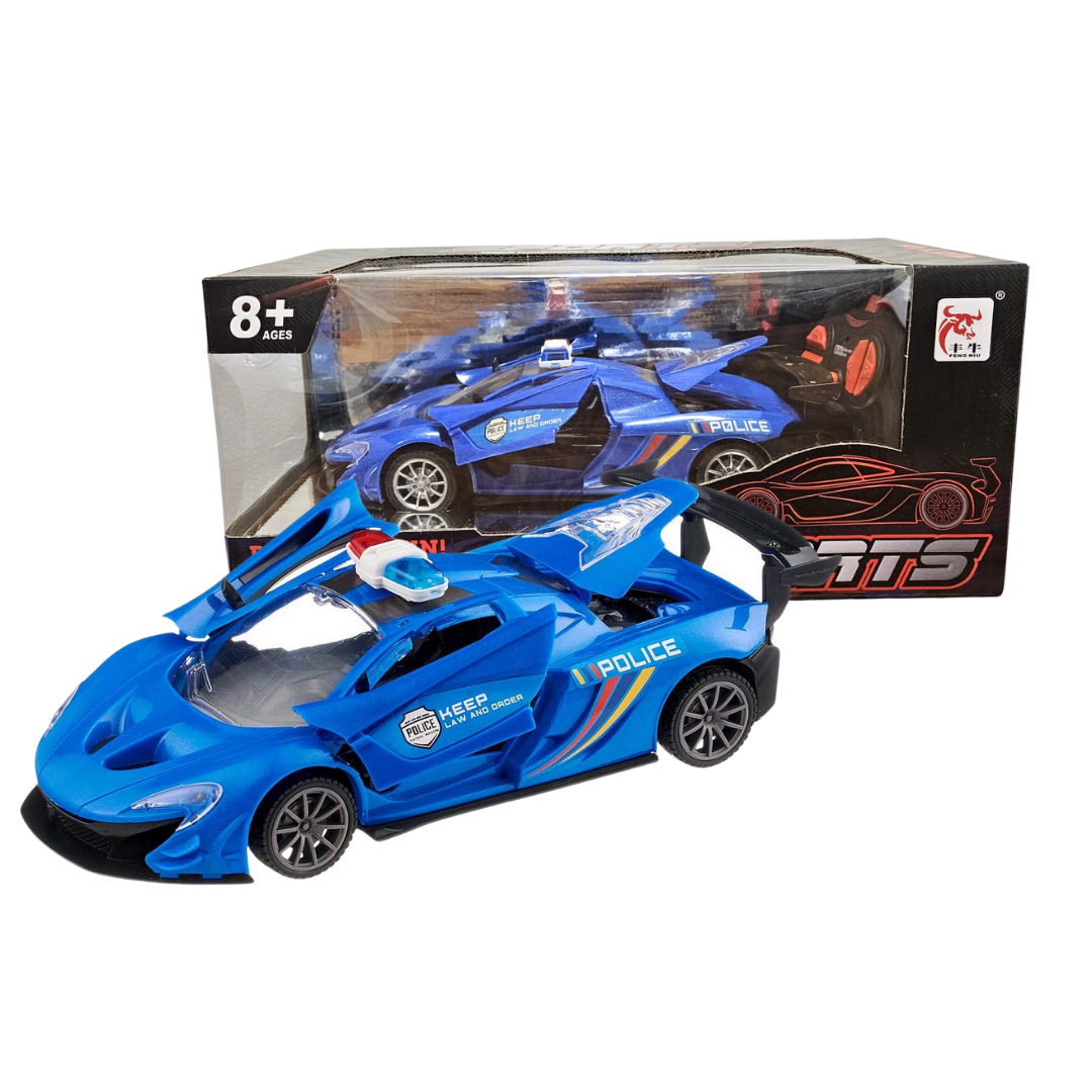 Feng Niu RC Police Car coche policía control remoto puertas gaviota azul