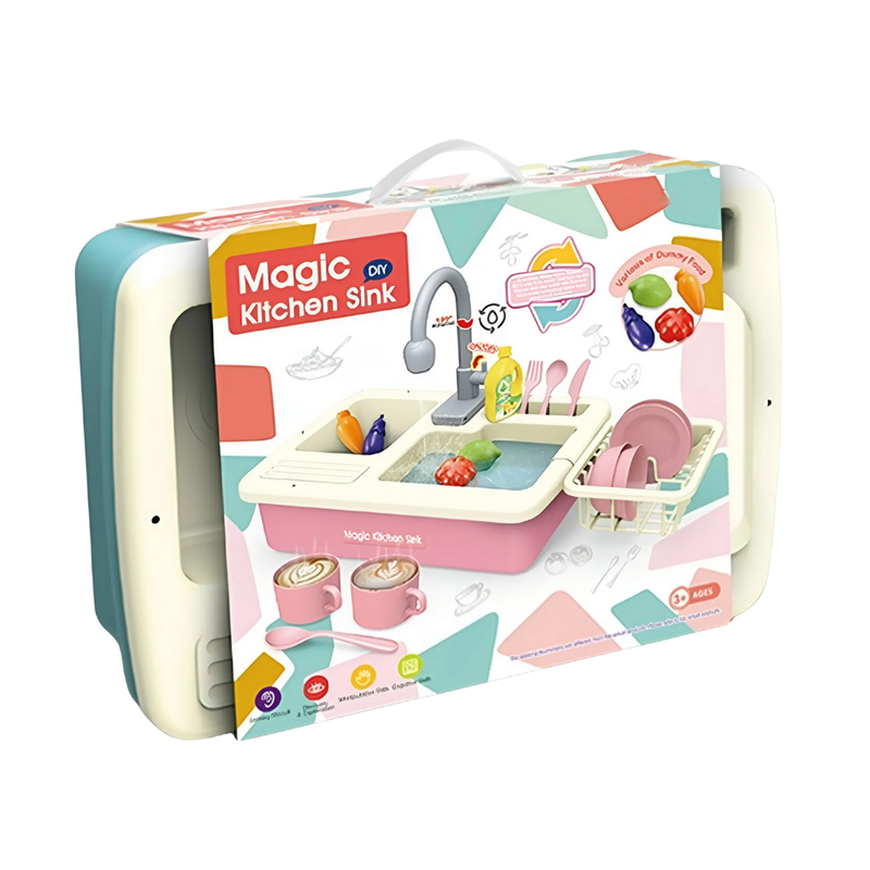 Magic Working Kitchen Sink Toy with Real Running Water (Pink)
