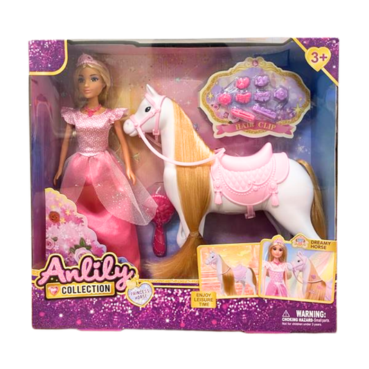 Anlily Princess Horse Playset muñeca princesa caballo blanco vestido rosa