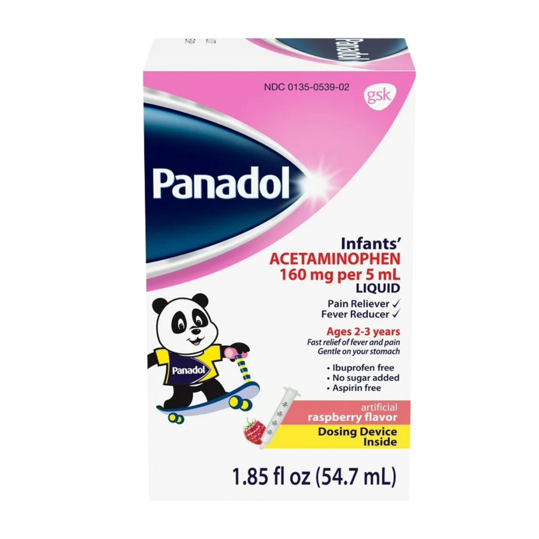 Panadol Infantil Acetaminofén 160mg sabor frambuesa para niños
