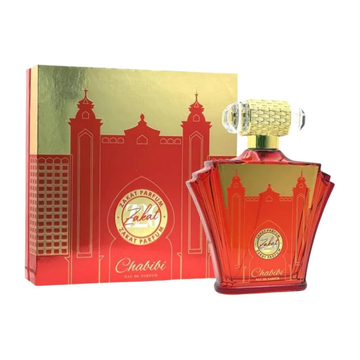 Fragancia femenina Zakat Z26 Eau de Parfum en botella roja y dorada de lujo.