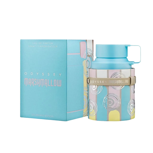 Perfume Armaf Odyssey Marshmallow para mujer botella turquesa decorada 100ml.
