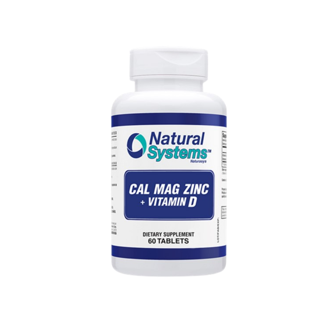 Suplemento Natural Systems Cal Mag Zinc con Vitamina D 60 tabletas.