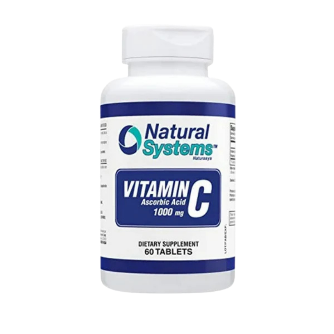 Tabletas de Vitamina C Natural Systems 1000mg ácido ascórbico 60 unidades