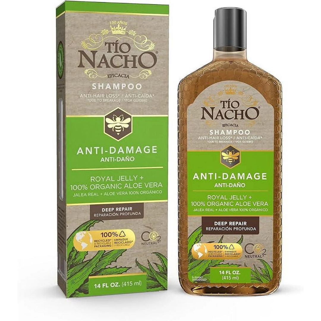 Shampoo Tío Nacho Anti-Damage con aloe vera y jalea real 14oz
