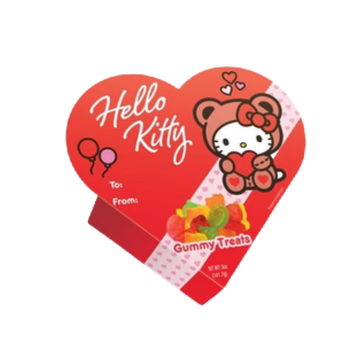 Caja de corazón Hello Kitty con gomitas para San Valentín.