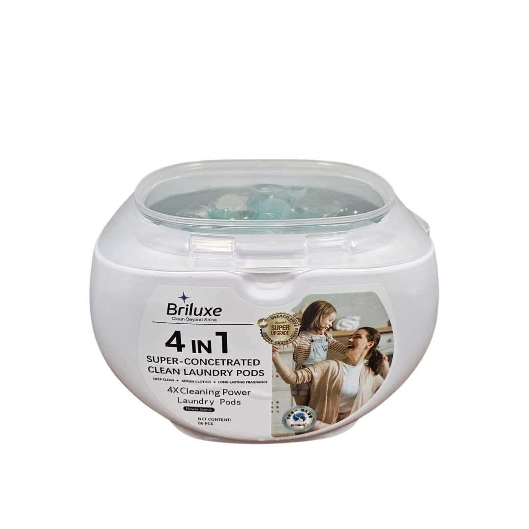 Cápsulas de detergente Briluxe 4 en 1 para ropa 60 unidades.