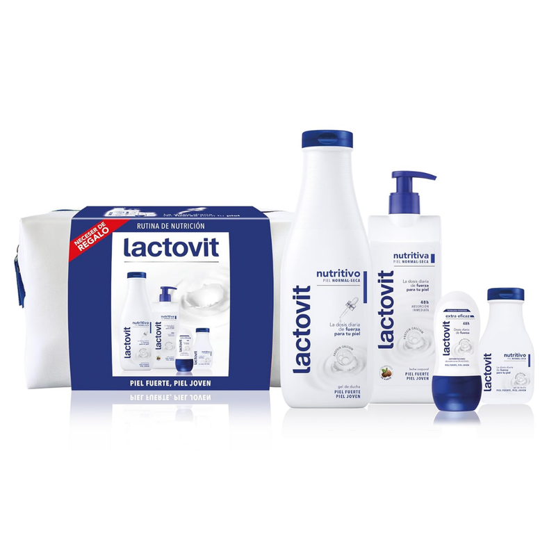 Lactovit Travel Makeup Bag Set with Body Wash, Lotion & Deodorant Stick