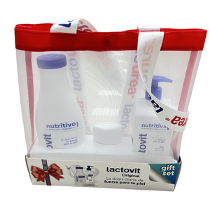 Set transparente Lactovit con gel, loción y desodorante