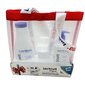 Set transparente Lactovit con gel, loción y desodorante