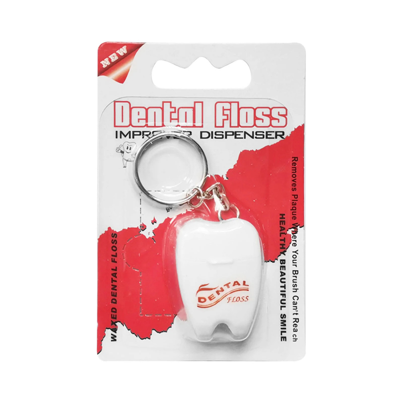 Portable Tooth-Shaped Dental Floss Keychain (Waxed)