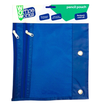 Cartuchera azul WOW Office Works para carpeta de 3 anillas con compartimiento de malla.