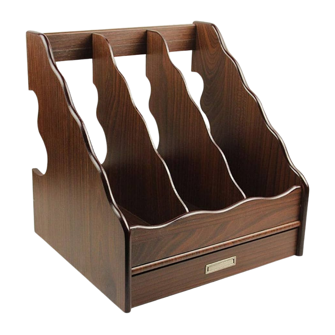Organizador de escritorio de madera con 3 ranuras para archivos y revistas