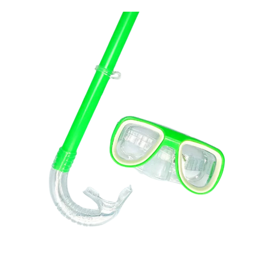 Set de snorkel verde con máscara de buceo y tubo de respiración