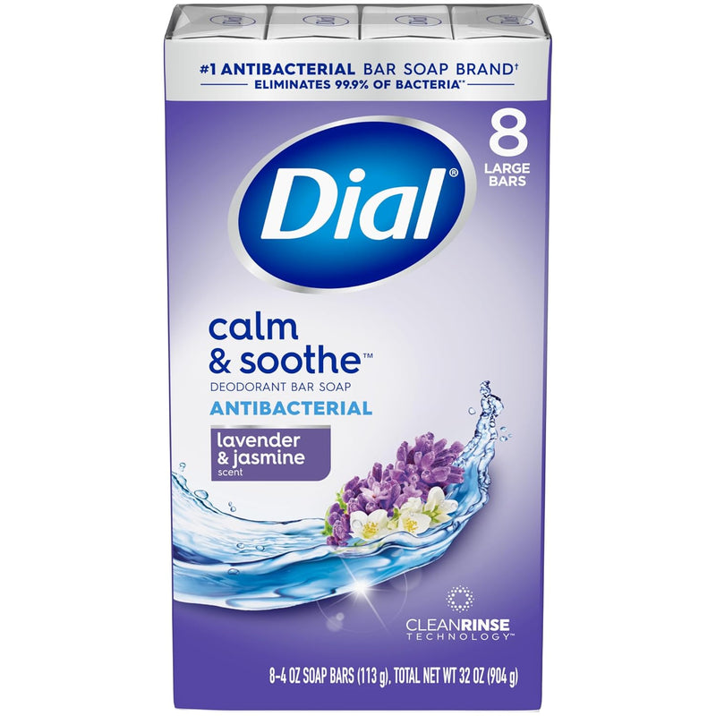 Dial Jabón en barra antibacterial, Calm Soothe, 4 oz, 8 unidades
