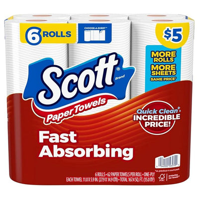 Scott Choose-A-Sheet Paper Towels, 62 Sheets Per Roll, White, Carton Of 6 Rolls