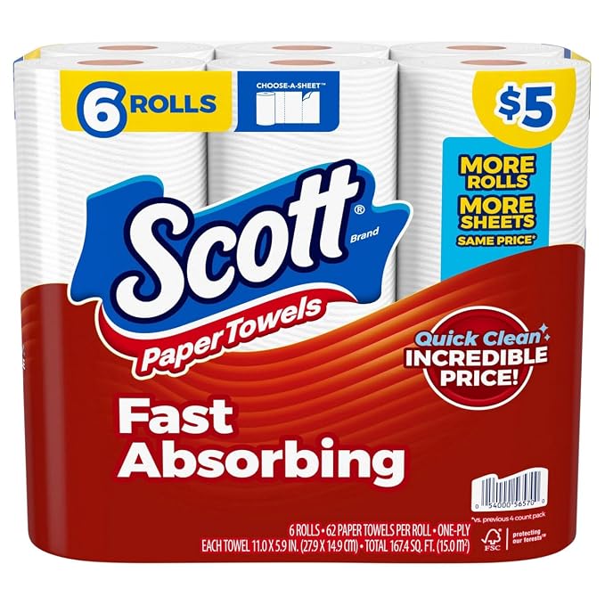 Scott Choose-A-Sheet Paper Towels, 62 Sheets Per Roll, White, Carton Of 6 Rolls