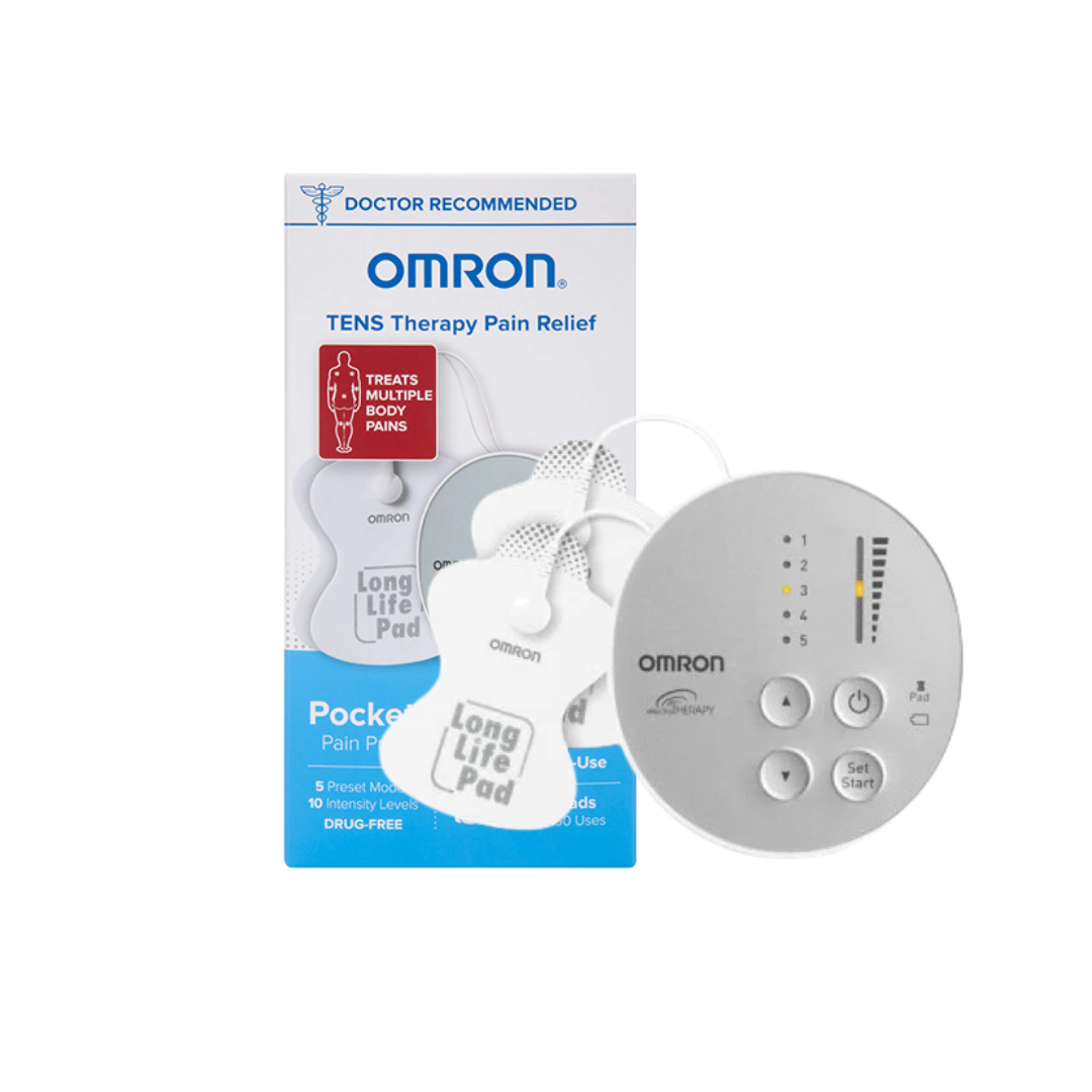 Dispositivo portátil de terapia TENS Omron Pocket Pain Pro para alivio del dolor.