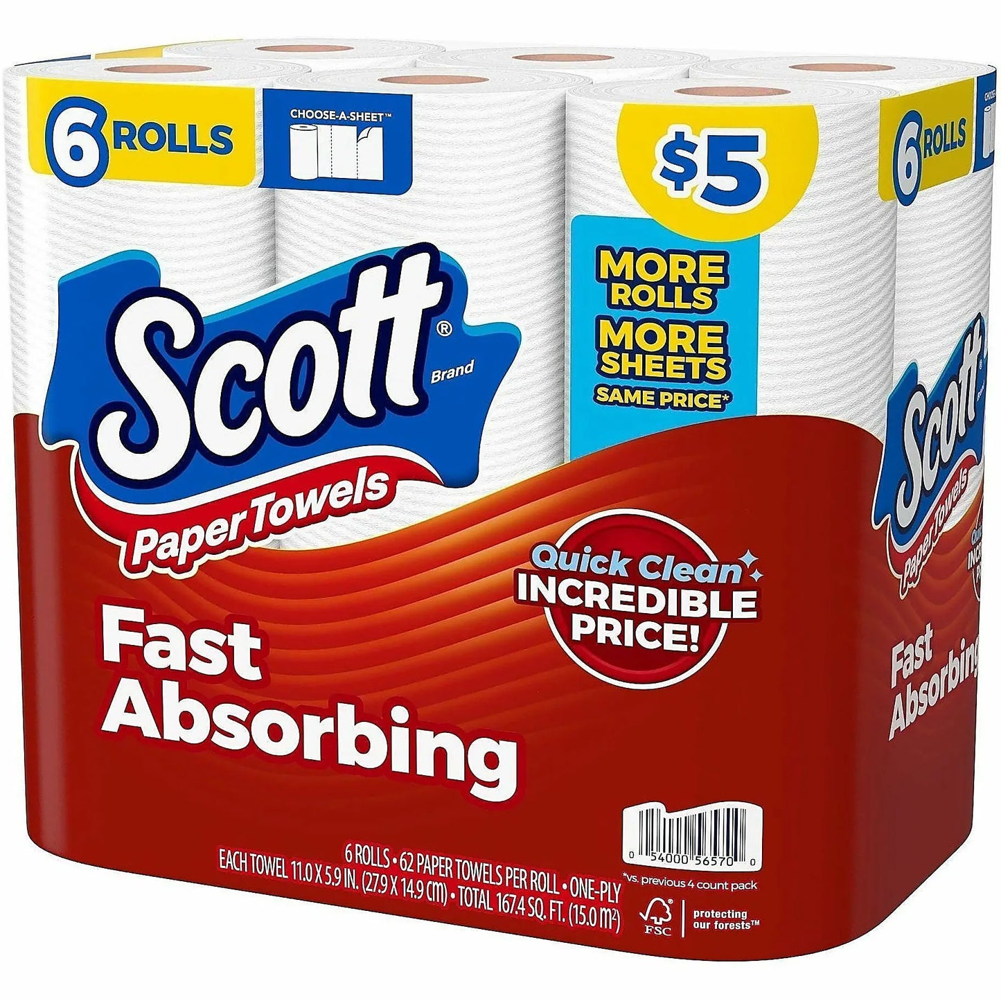 Scott Choose-A-Sheet Paper Towels, 62 Sheets Per Roll, White, Carton Of 6 Rolls