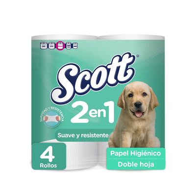 SCOTT Papel Higiénico Scott 2 en 1 Doble Hoja 4 Rollos