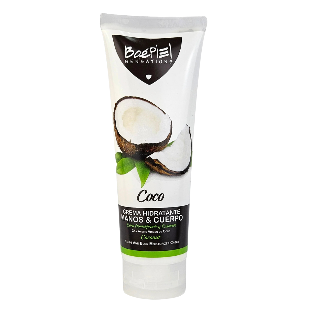 BoePiel Sensations crema hidratante coco 8 oz, continúa.