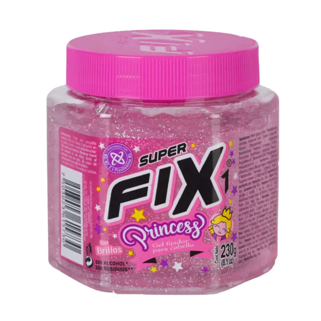 Gel fijador Super Fix Princess con brillos y vitaminas para niñas