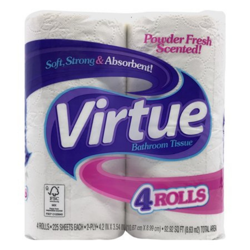 Virtue Powder-Scented Toilet Paper 225-Count 4-Pack