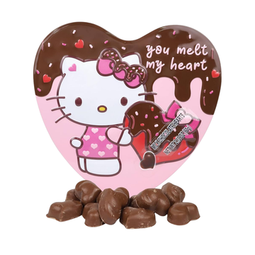 Lata de corazón Hello Kitty You Melt My Heart con chocolates de leche.