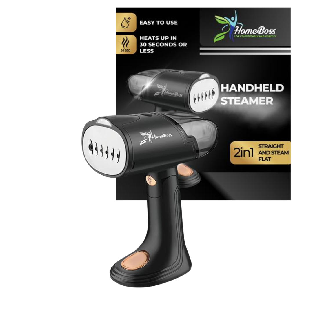 Vaporizador de ropa portátil HomeBoss 2 en 1 negro y dorado