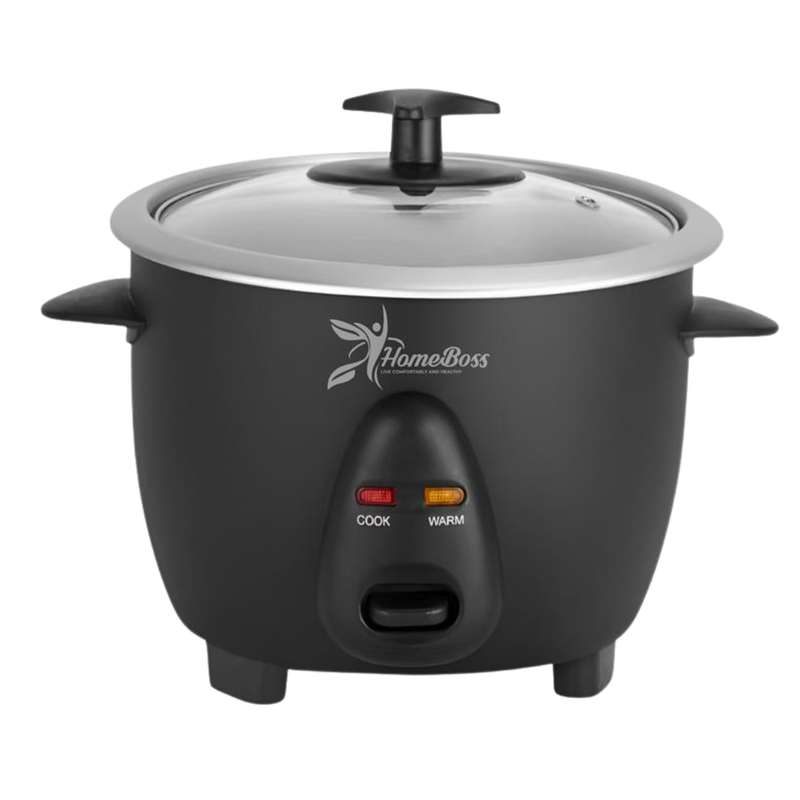 HomeBoss Rice Cooker 3 Cups with Glass Lid (Black)