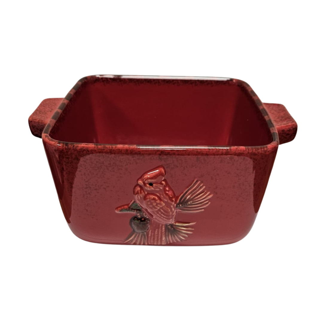 Jarrón de gres con cardinal navideño, altura 7 in