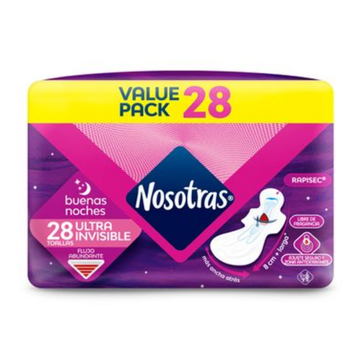 Nosotras Overnight Maxi Pads toallas nocturnas absorbentes 28 unidades