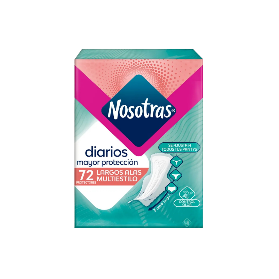 Protectores Nosotras Diarios Largos con Alas Multiestilo 72 unidades