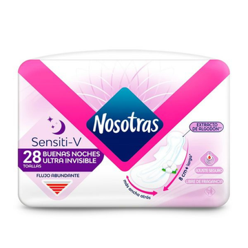 Nosotras Overnight Ultra Thin Sensitive Pads toallas ultradelgadas 20 unidades