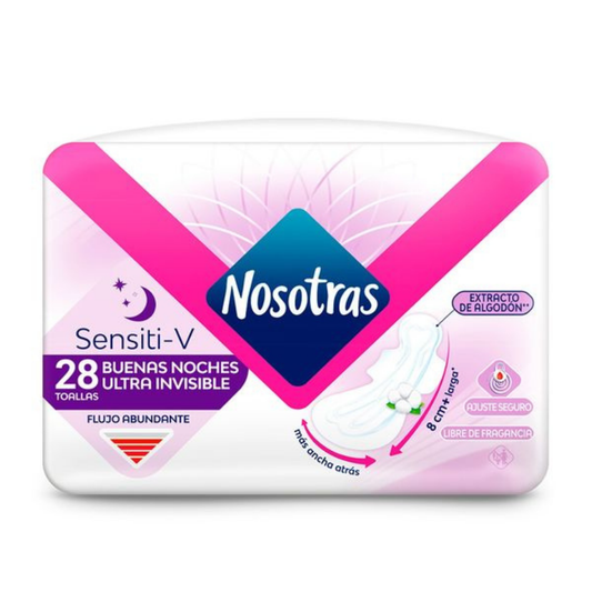Nosotras Overnight Ultra Thin Sensitive Pads toallas ultradelgadas 20 unidades
