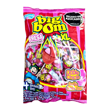 Big Bom XL Strawberry Bubblegum Lollipops 24ct, paletas con chicle fresa