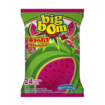 Big Bom XL Watermelon Bubblegum Lollipops 24ct, paletas con chicle sandía
