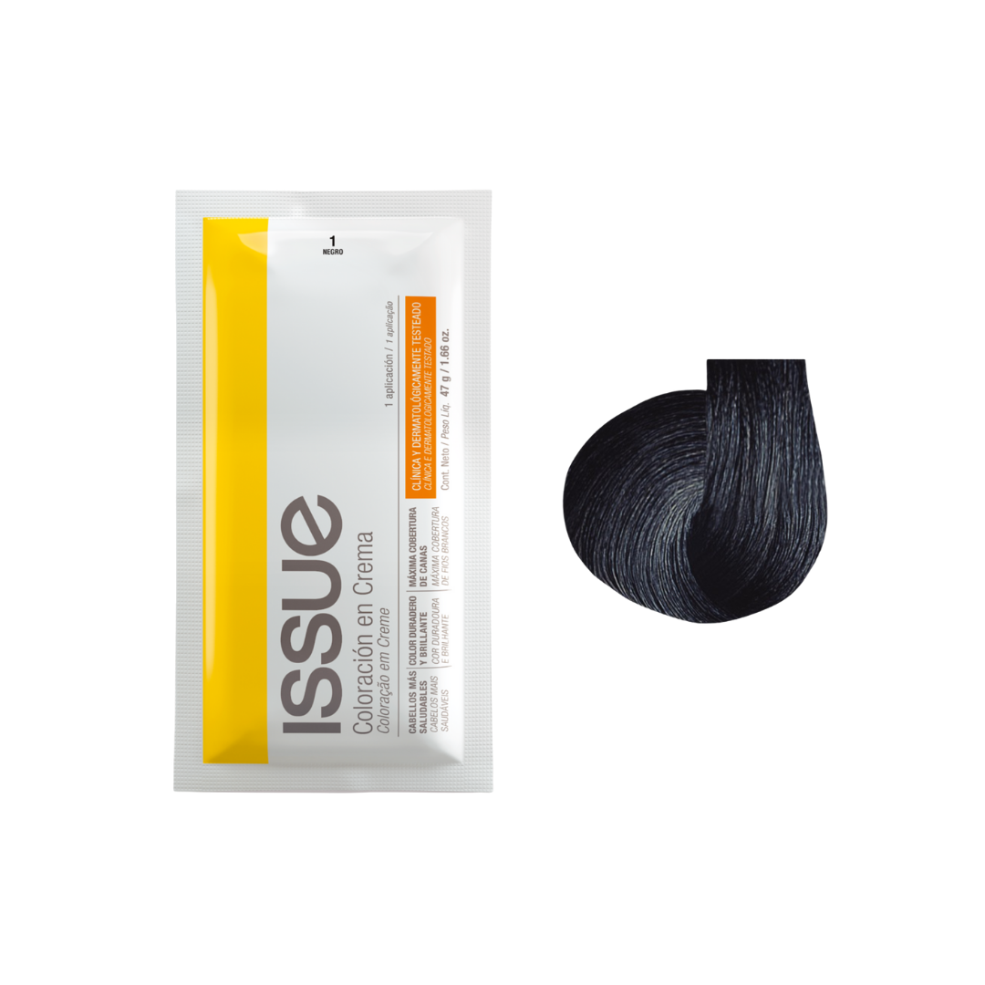 Tinte para cabello Issue Coloración en Crema tono 1 Negro cobertura de canas.