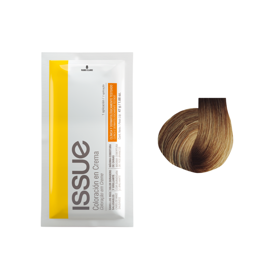 Tinte para cabello Issue Coloración en Crema tono 8 Rubio Claro cobertura de canas.