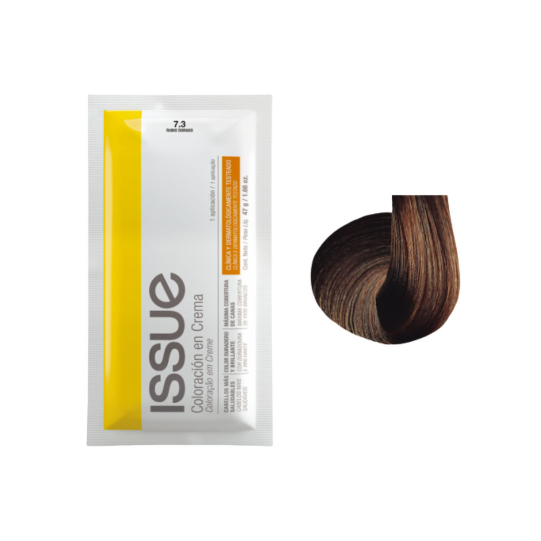 Tinte para cabello Issue #7.3 Rubio Dorado para un color miel radiante.